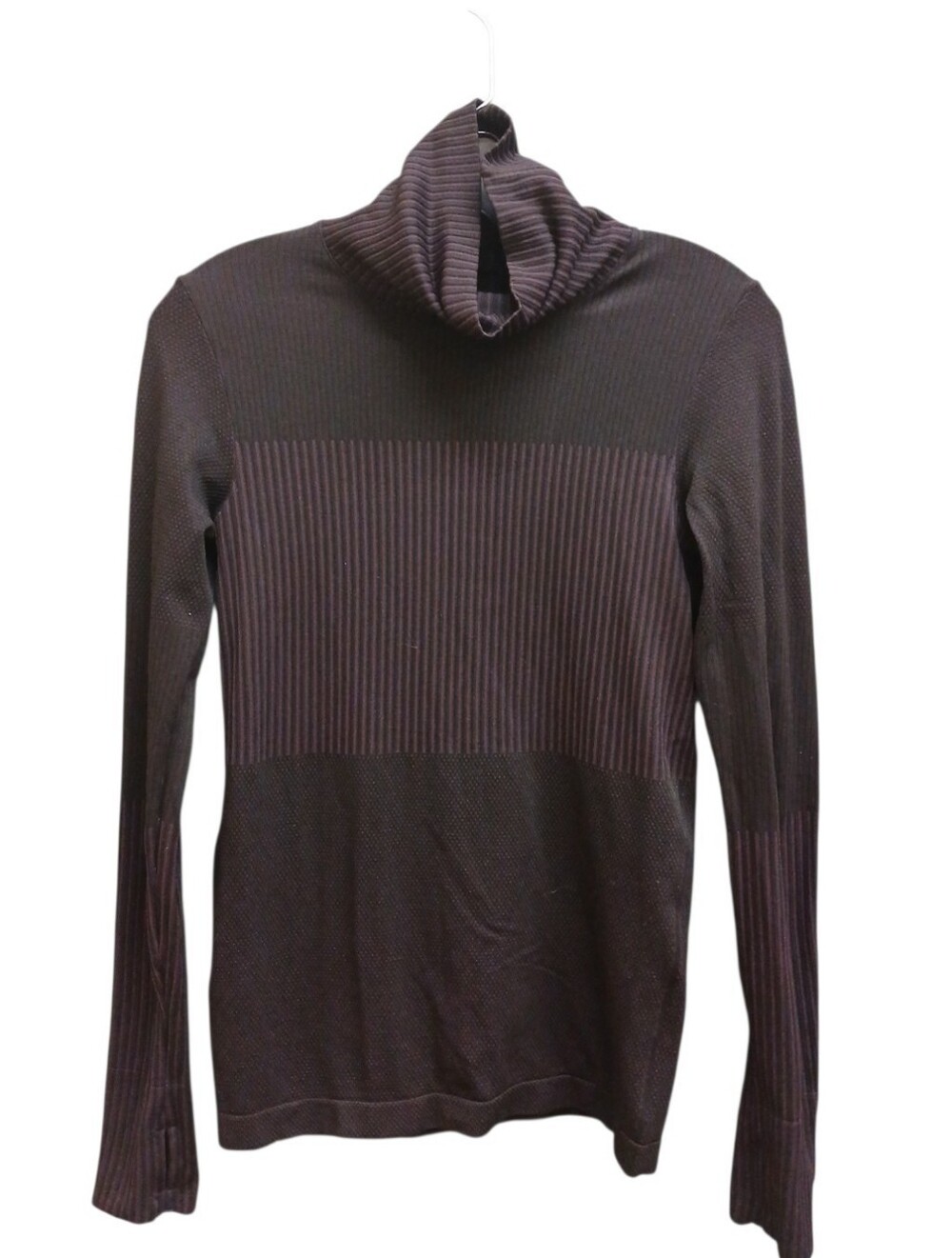 Athleta Flurry Base Layer Turtleneck Black Purple Stripes Top Size Extra Small